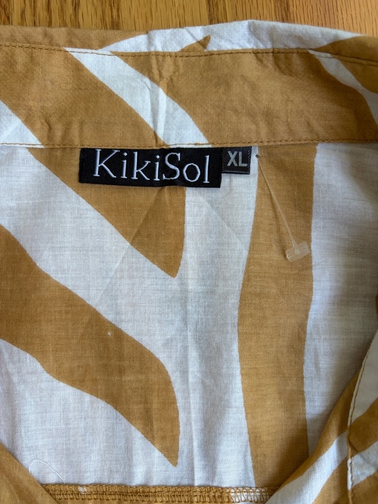 KikiSol Women's Mustard & White Tiger Printed Button-Up Blouse Boyfriend Shirt - Picture 6 of 9